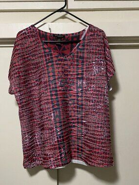 Susan Lawrence, navy, red & white short sleeve, tunic, size 1X